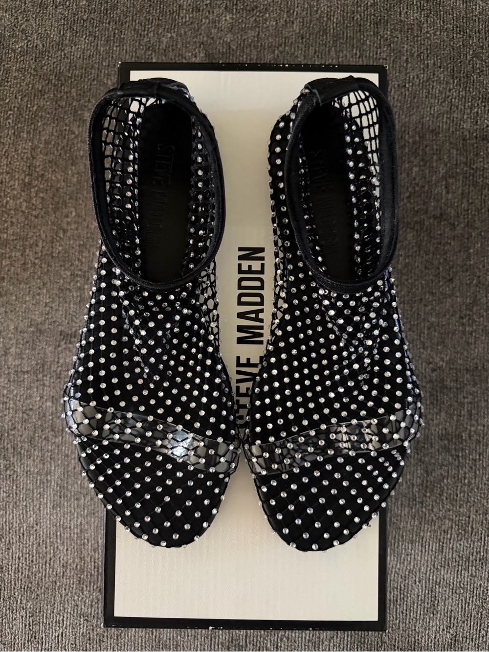 Steve Madden Mino Black Crystal Mesh Ballet Flats